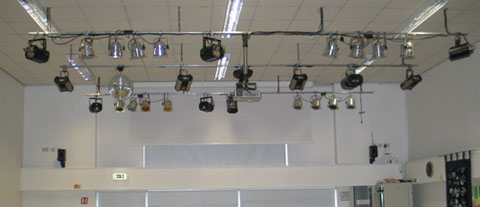Lighting bars in the activity hall at the Dales School.